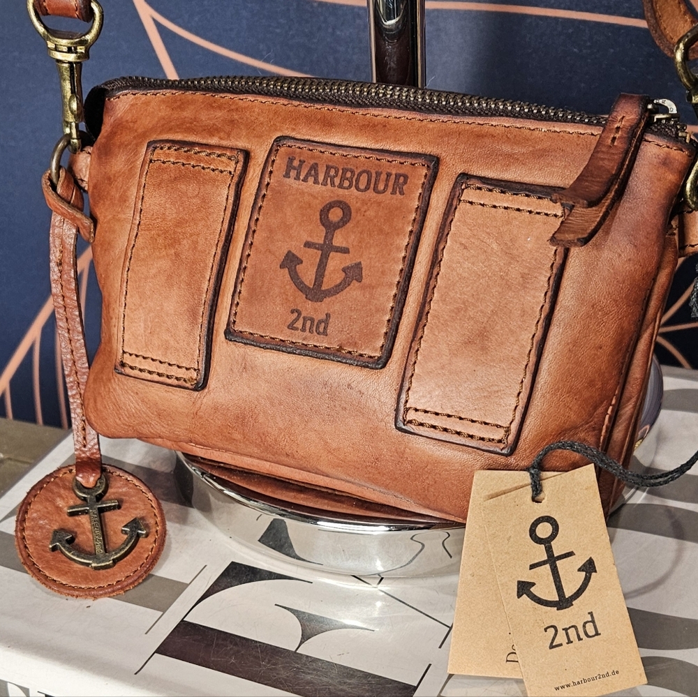 HARBOUR 2ND CAMEL LEATHER LUNA COGNAC CROSSBODY BELT PURSE AND CROSSBODY
